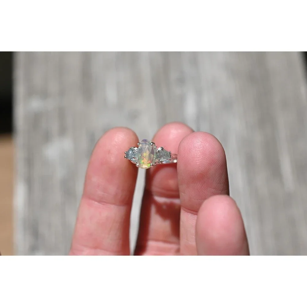 Engagement ring Opal & Montana Sapphire Ring in Sterling Silver – Unique Fire Pl
